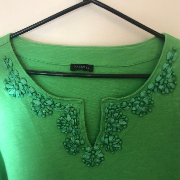 Talbots 3/4-sleeve tunic with ribbon/bead detail at neck sz M - Picture 3 of 6